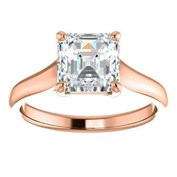 3.0Ct-8.5mm Trellis Solitaire Asscher Cut Moissanite Engagement Ring - Picture 13 of 15